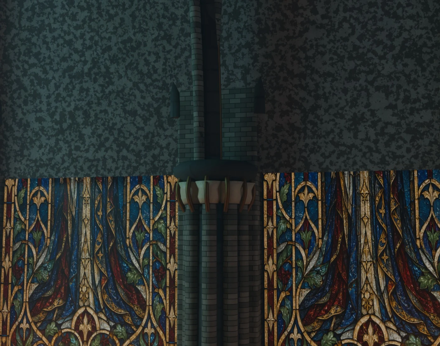 Actual Blender render of the original illustrated stained-glass windows packed in the cathedral scene