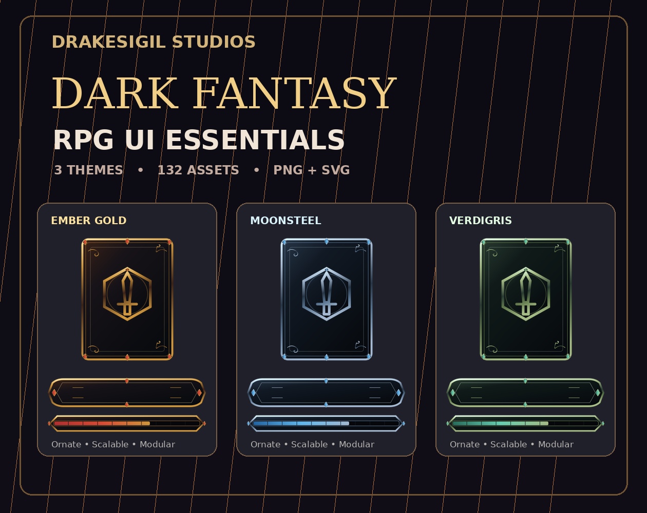 Dark Fantasy RPG UI Essentials cover with three interface themes