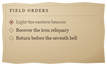Quest objectives widget with completion marks