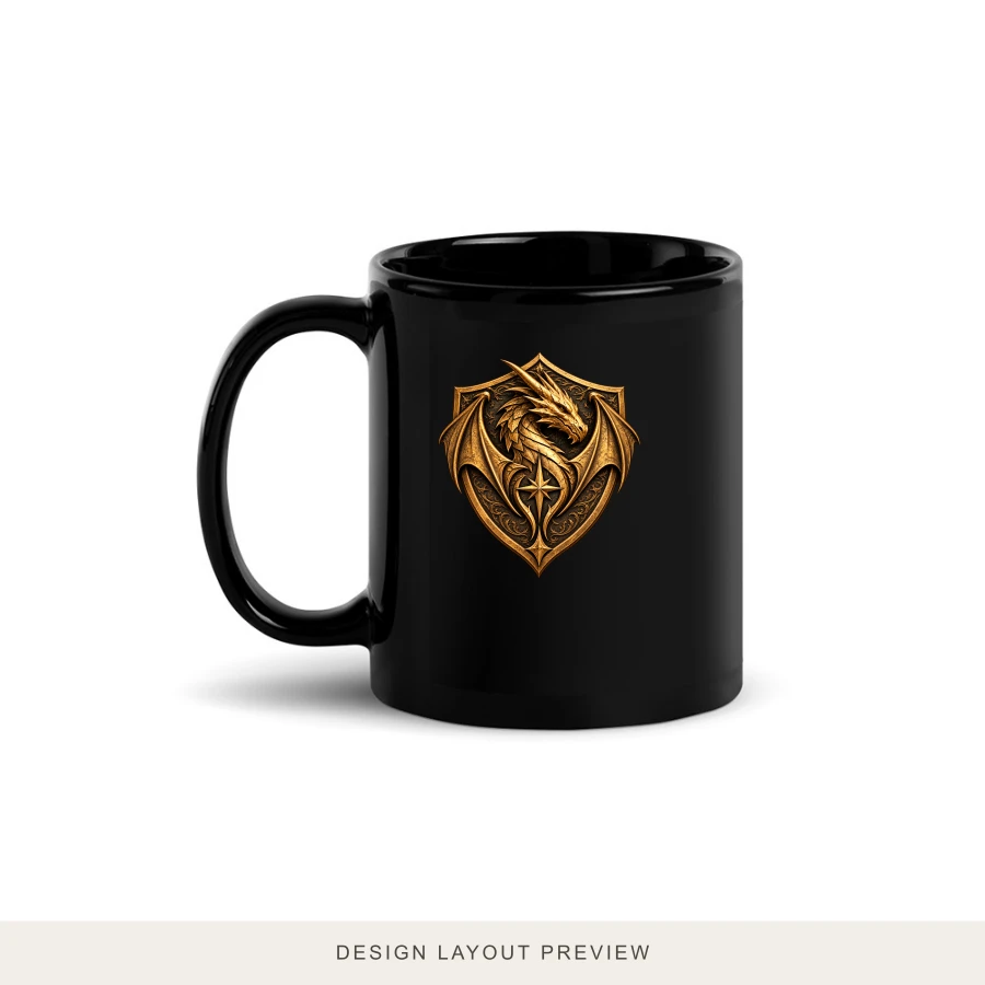 Obsidian Sigil Mug with official dragon shield, design placement preview