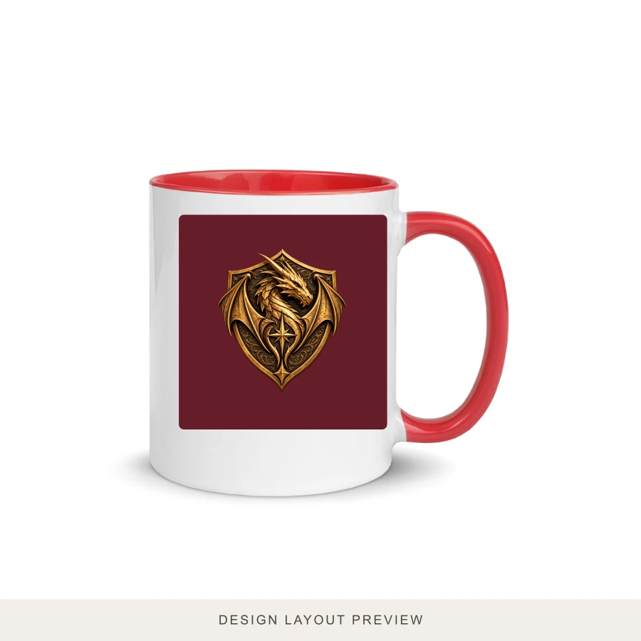 Crimson Accent Sigil Mug with official dragon shield, design placement preview