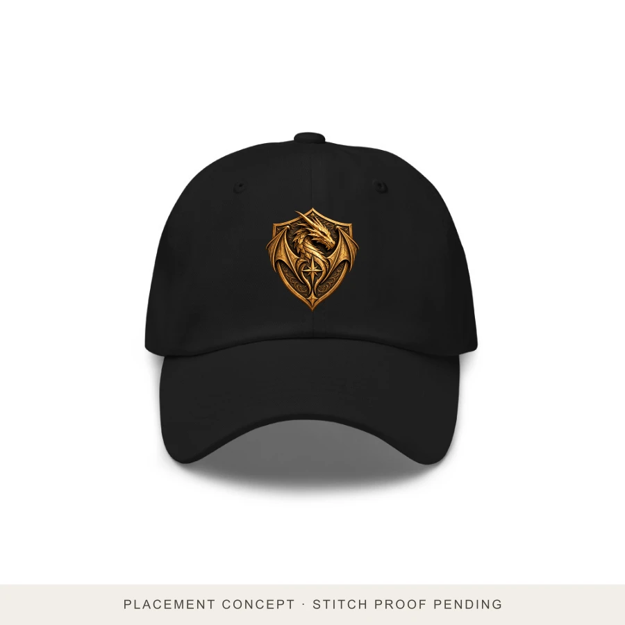 Studio Sigil Embroidered Cap official shield design layout preview