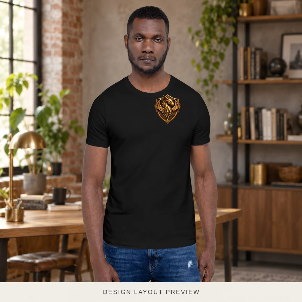 Studio Sigil T-Shirt with official dragon shield, design placement preview