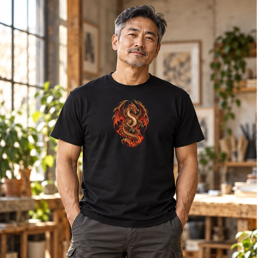 Ember Sovereign T-Shirt front print lifestyle photograph in Black