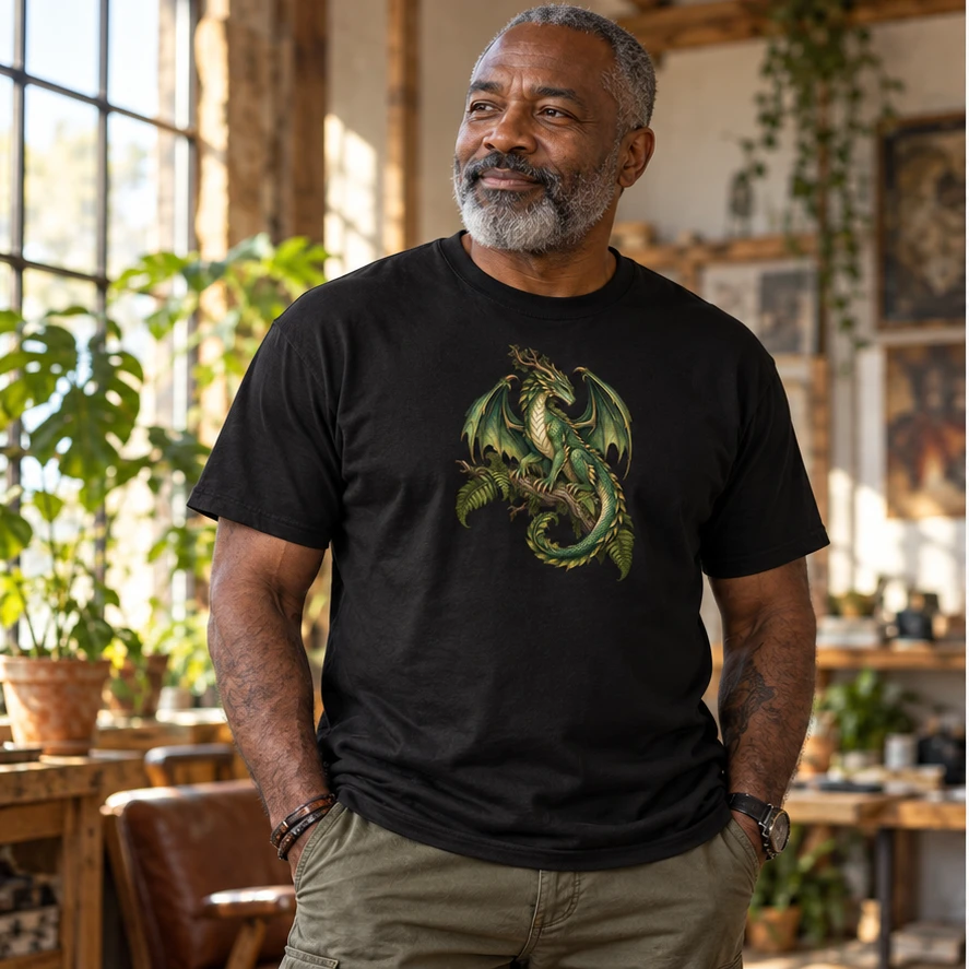 Wildwood Guardian T-Shirt front print lifestyle photograph in Black
