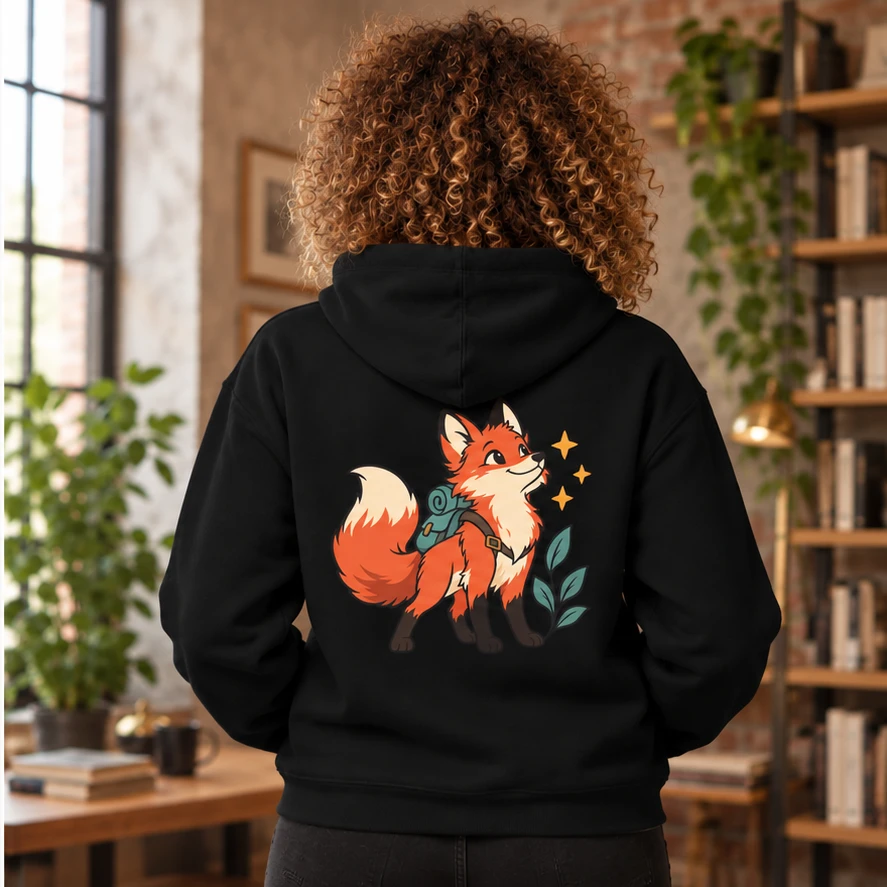 Little Explorer Hoodie back print design preview in Black
