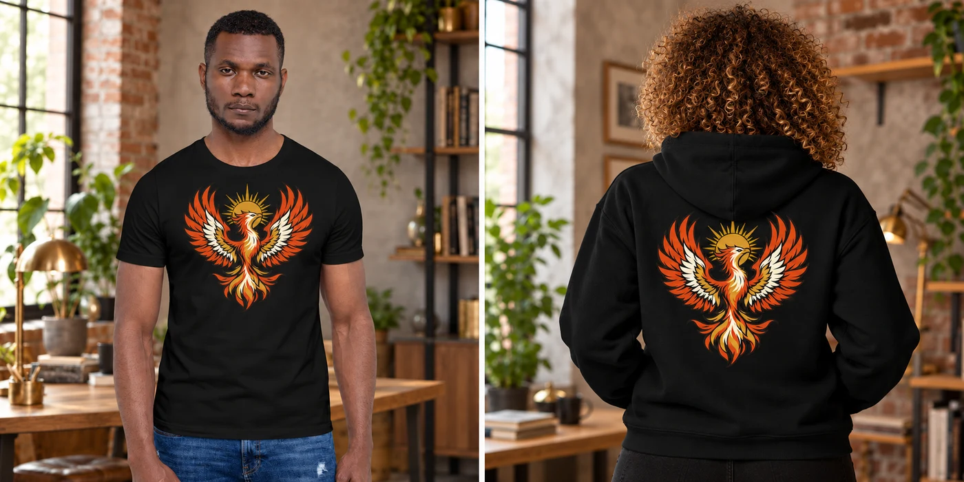 Myth & Legend T-shirt front and hoodie back design previews