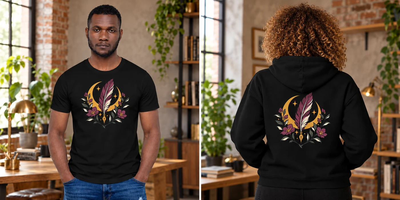 Quiet Momentum T-shirt front and hoodie back design previews