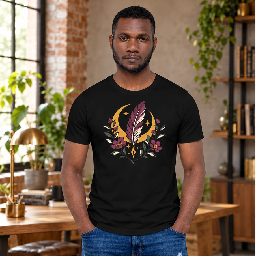 Quiet Momentum T-Shirt front print design preview in Black