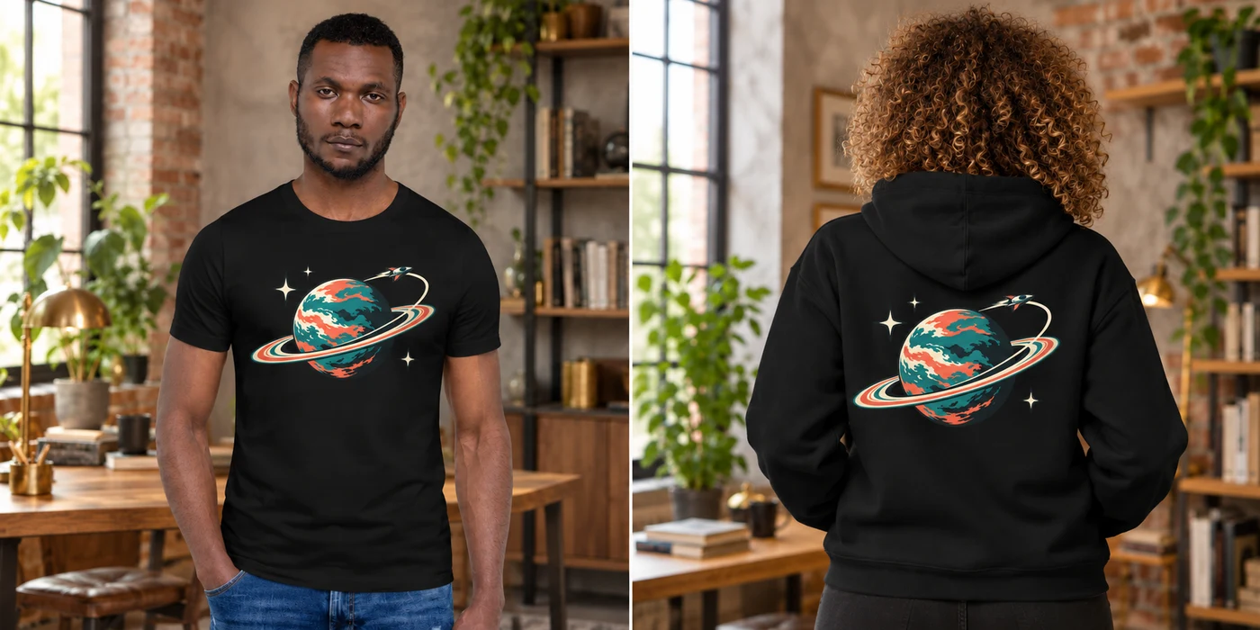 Beyond the Stars T-shirt front and hoodie back design previews
