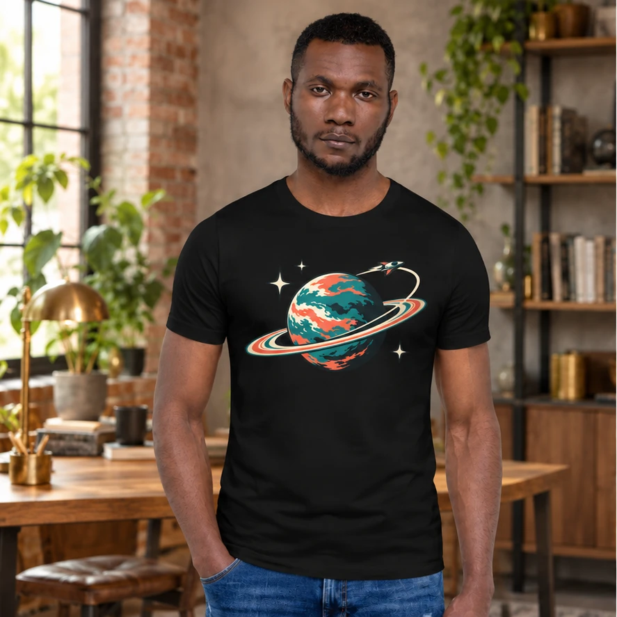 Beyond the Stars T-Shirt front print design preview in Black