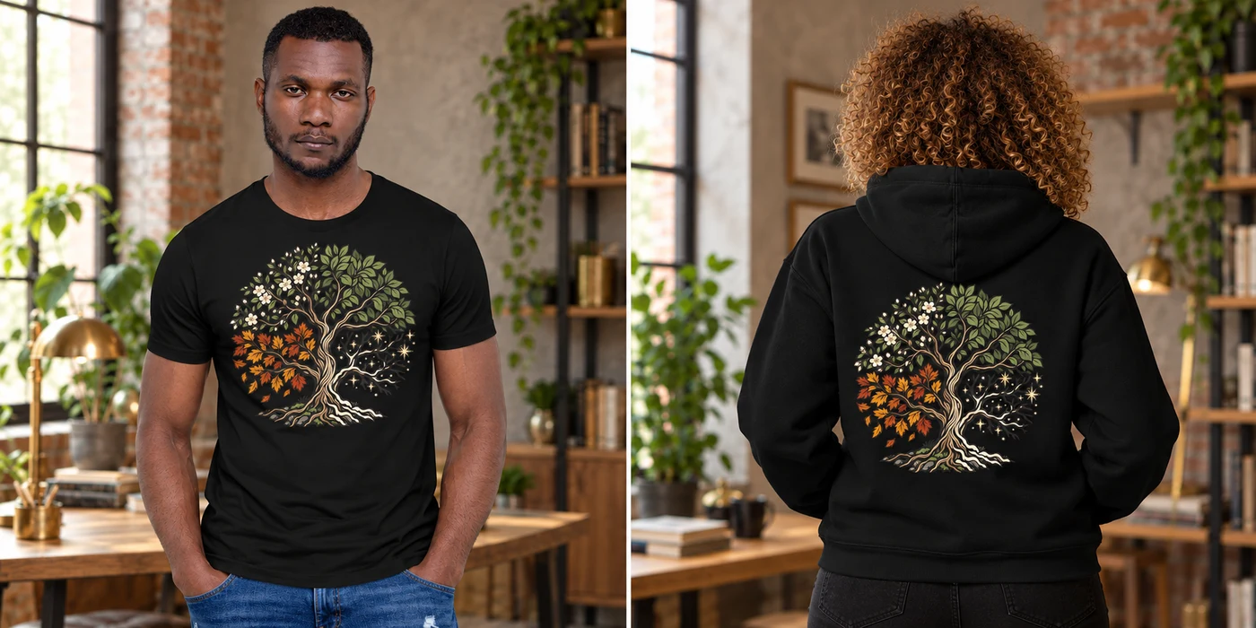 Seasonal & Holiday T-shirt front and hoodie back design previews