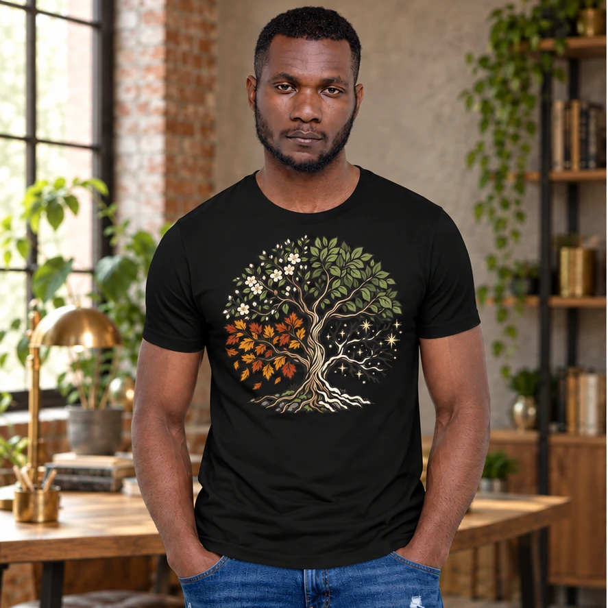 Seasons of Wonder T-Shirt front print design preview in Black
