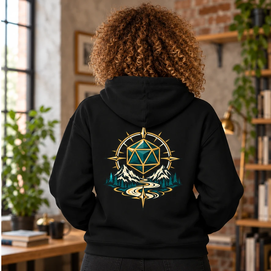 Roll Into Adventure Hoodie back print design preview in Black