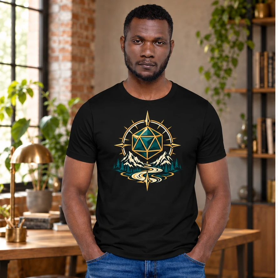 Roll Into Adventure T-Shirt front print design preview in Black